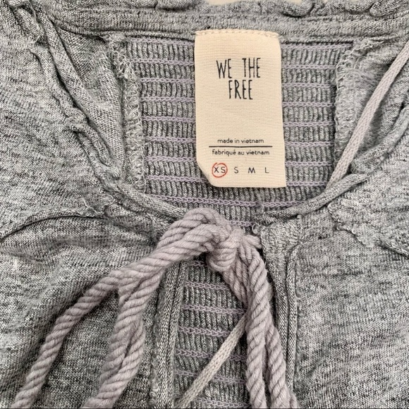 We The Free Top Adult Size XS Gray V-Neck Tie Oversized Linen Stretch Women - Picture 5 of 8